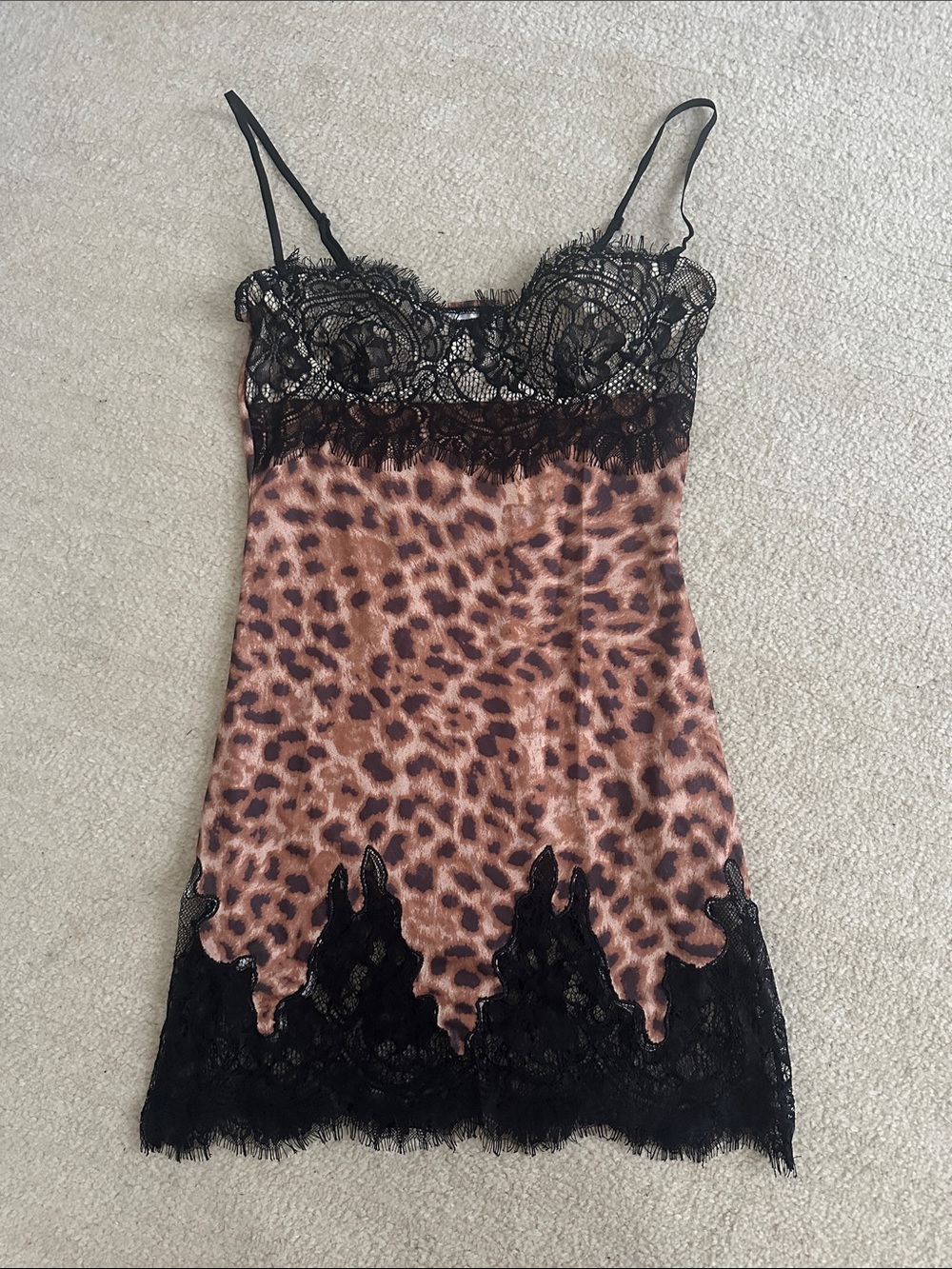 NEW Leopard Print Lace Trim Slip Dress